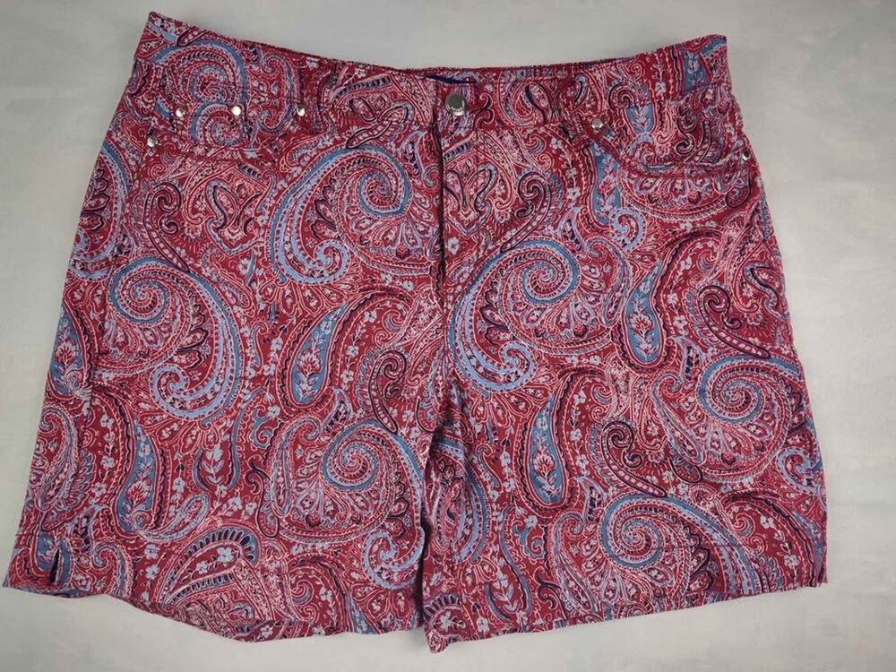 Women's red white blue  paisley Bandolino Amy Short shorts size 16